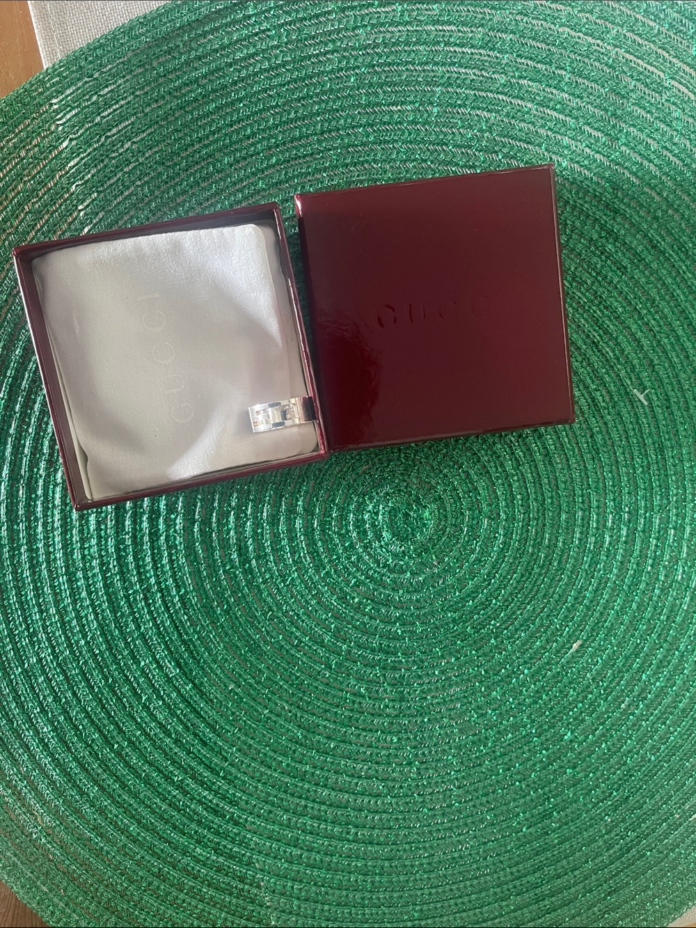 Gucci Silver Ring with Burgundy Box